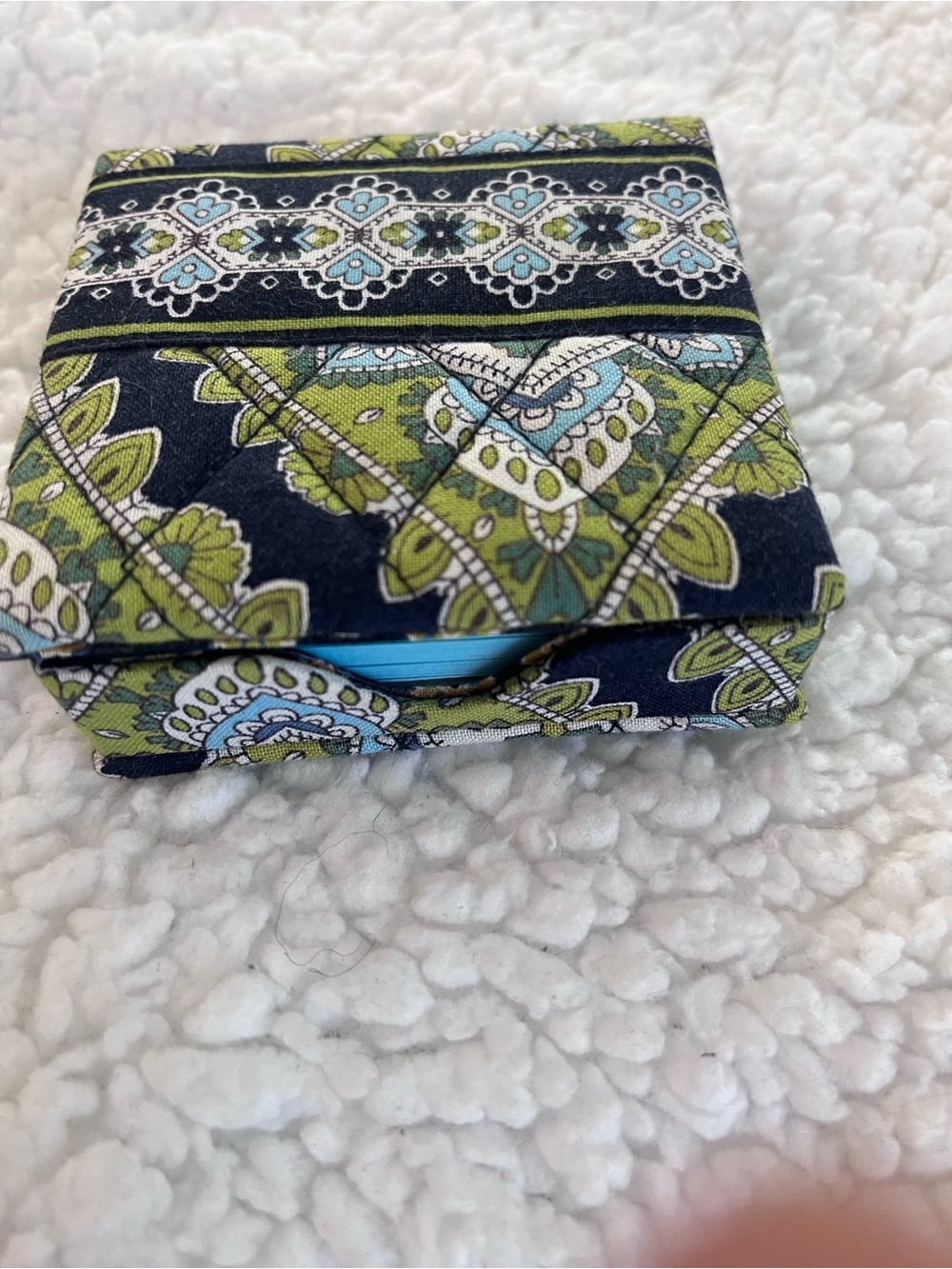 Vera Bradley Quilted Fabric sticky note  or Trinket Box - Blue & Green Paisley
